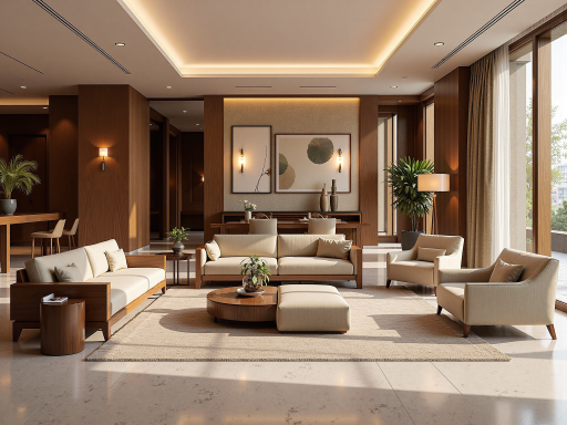 家庭套房客厅区域，沙发茶几组合，电视墙设计，开放式厨房台面，整体布局温馨舒适，适合家庭长期居住